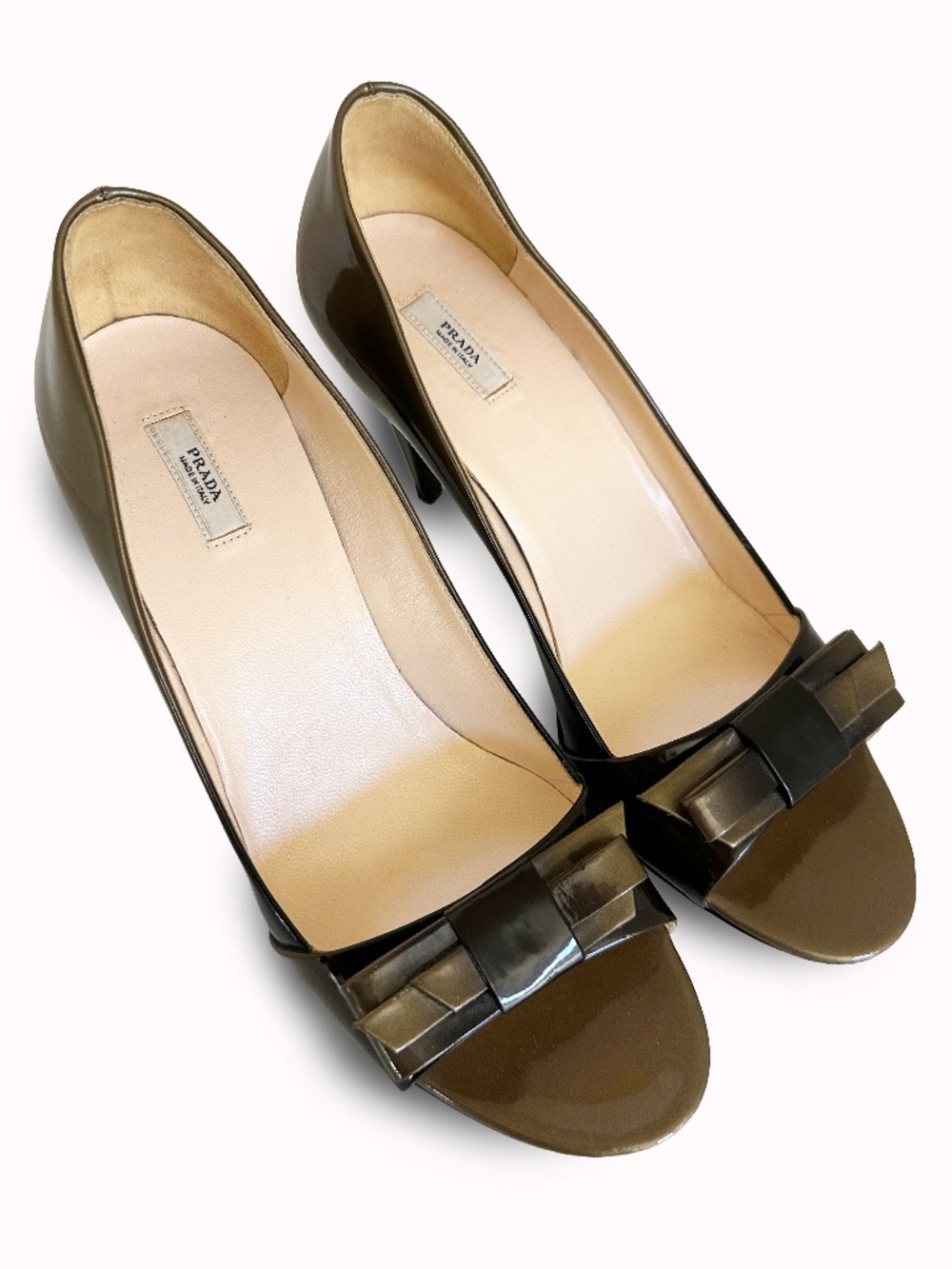 Vintage PRADA Ombré  Patent Leather Bow Peep Toe Pumps 39.5